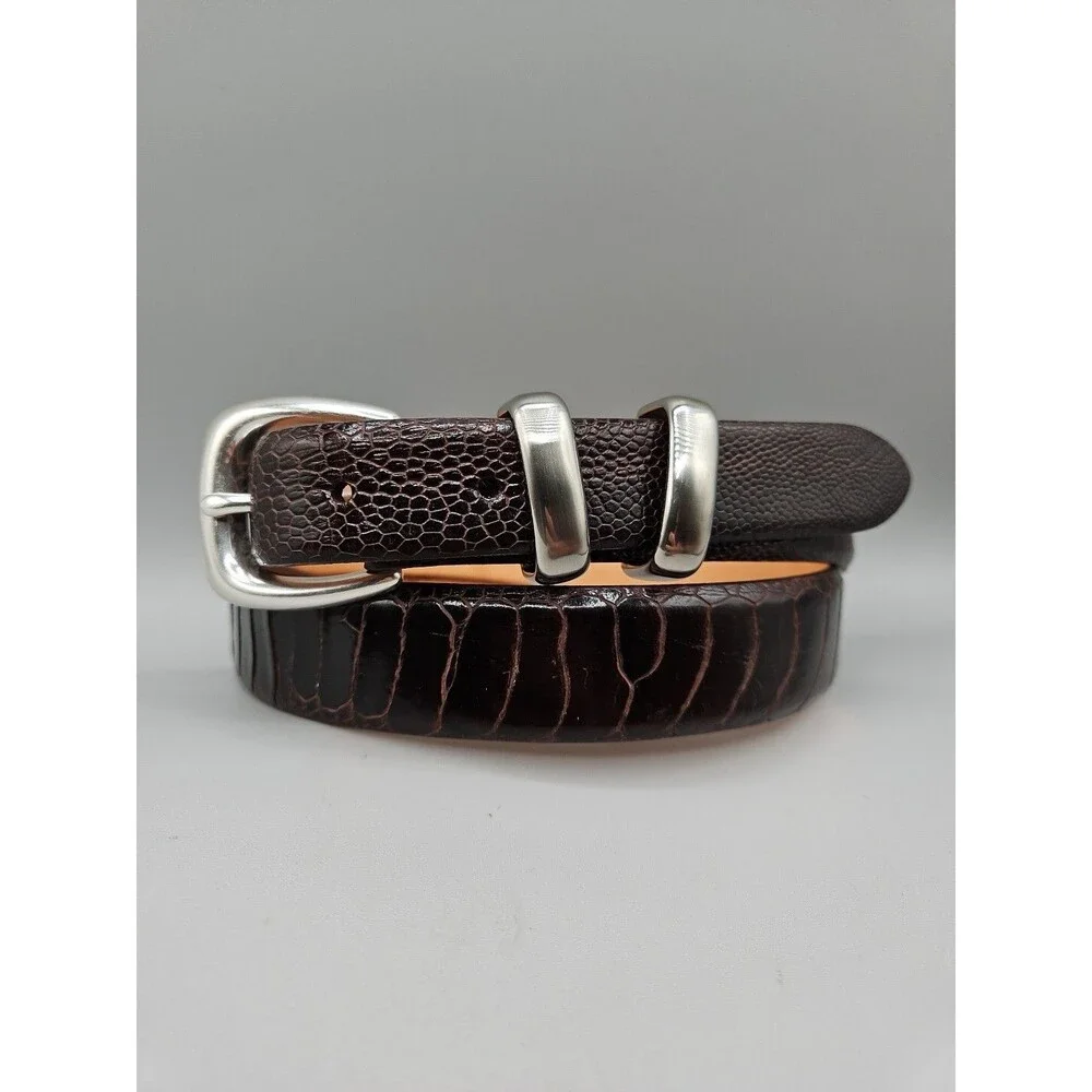 Genuine African Ostrich Leg Saddlebags Leather Brown Belt Made In USA 38